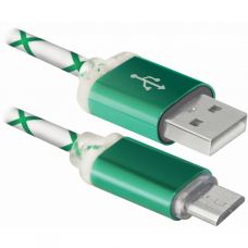 Дата кабель USB08-03LT USB - Micro USB, GreenLED backlight, 1m Defender (87557)