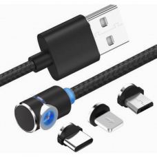 Дата кабель USB 2.0 AM to Lightning + Micro 5P + Type-C 1.0m Magneto gam XoKo (SC-370MGNT-BK)