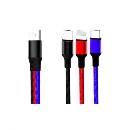 Дата кабель USB 2.0 AM to Lightning + Micro 5P + USB-C 1.2m black red blue XO (XO-NB143-3in1)