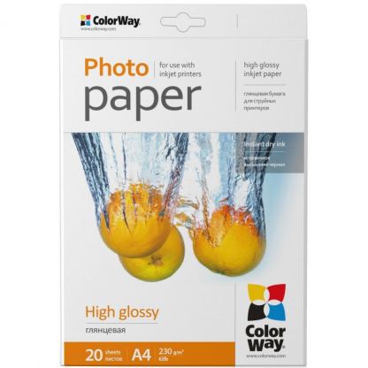 Фотобумага ColorWay A4 230г Glossy 20ст (PG230020A4)