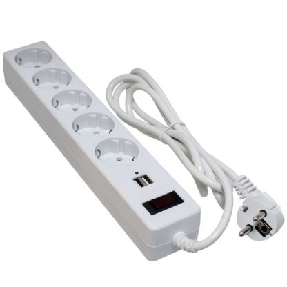 Мережевий фільтр живлення Patron 1.8m + 2 USB 2.0, 2.1A, 5 роз. White (EXT-PN-SP-52-USB-W)