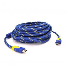 Кабель мультимедийный HDMI to HDMI 1.5m v1.4, OD-8.0mm Blue/Gold Merlion (YT-HDMI(M)/(M)NY/BL-1.5m)