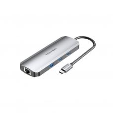 Концентратор Vention USB3.1 Type-C --> HDMI/USB 3.0x3/RJ45/SD/TF/PD 100W Hub 8-in (TOKHB)