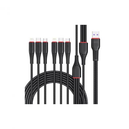 Дата кабель USB 2.0 AM to 2xLightning + 2xMicro 5P + 2xUSB-C 1.2m black XO (XO-NB196-6in1)