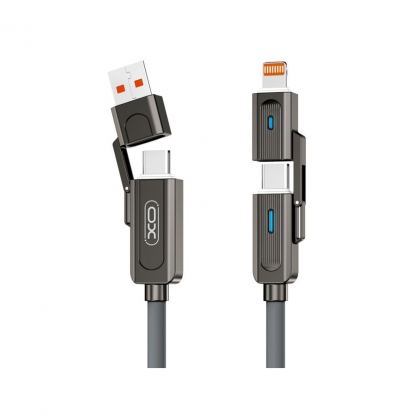 Дата кабель USB 2.0 AM to USB-C + USB 2.0 AM to Lightning 1.0m 60W gray XO (NB275_4-in-1_Gray)