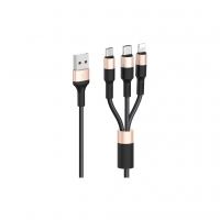 Дата кабель USB 2.0 AM to Lightning + USB-C + Micro 5P 1.0m 2A nylon X26 black+gold HOCO (6957531080275)