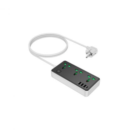 Сетевой фильтр питания HOCO AC7A 3 роз, 3 USB, USB-C, 17W, 1,5м, Black/White (HOCO AC7A/B)