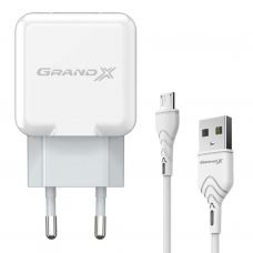 Зарядний пристрій Grand-X USB 5V 2,1A White + cable USB -> micro USB, Cu (CH-03UMW)