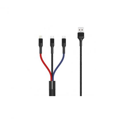 Дата кабель USB 2.0 AM to Lightning + Micro 5P + USB-C 1.2m black XO (XO-NB54-3in1)