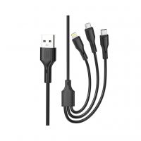 Дата кабель USB 2.0 AM to Lightning + Micro 5P + USB-C 3A black XO (CB-23U3-BK)