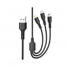 Дата кабель USB 2.0 AM to Lightning + Micro 5P + USB-C 3A black XO (CB-23U3-BK)