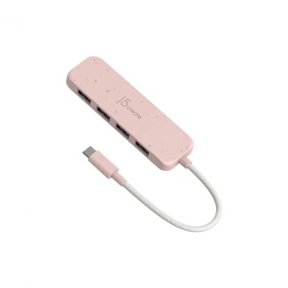 Концентратор J5create USB-C to 4xUSB-A 3.2 10Gbps rose (JCH341ER-N)