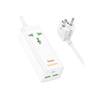 Сетевой фильтр питания HOCO AC9A 1 роз, 2 USB,USB-C, 30W, 1,5м, White (AC9AW)