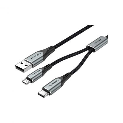 Дата кабель USB 2.0 AM to Micro 5P + Type-C 0.5m Y-Splitter 480Mbps Aluminum Alloy Gray Vention (CQGHD)