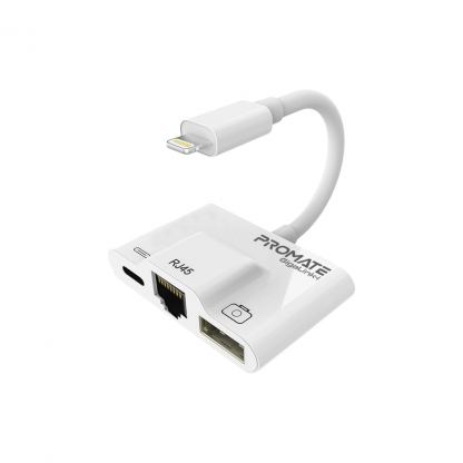 Адаптер Lightning to RJ45 Ethernet + USB 3.0 OTG + Lightning Promate (gigalink-i.white)