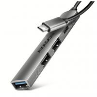 Концентратор AXAGON USB-C to 1xUSB-A 5Gbps + 2xUSB-A 480Mbps + 1xUSB-C 480Mbps 0.12m aluminum (HUE-STC)