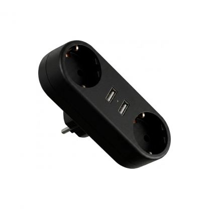 Мережевий розгалужувач EUROELECTRIC X2 16A 2xUSB Black з заземленням (EE-2/2USB-16A(black))