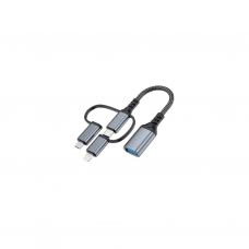 Переходник OTG USB 3.0 AF to USB-C + Micro 5P + Lightning 0.11m 60W XoKo (XK-AC-155)