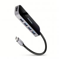 Концентратор AXAGON USB-C 6-in-1 to 4xUSB-A 5Gbps + 1xUSB-C PD100W + HDMI 4K30Hz 0.2m aluminum (HMC-6H4A)