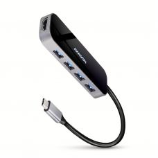 Концентратор AXAGON USB-C 6-in-1 to 4xUSB-A 5Gbps + 1xUSB-C PD100W + HDMI 4K30Hz 0.2m aluminum (HMC-6H4A)