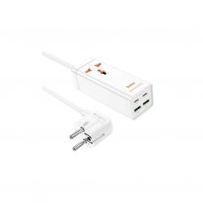 Мережевий фільтр живлення HOCO AC10A, 1 роз, 2 USB, 2 USB-C, 65W, 1,5м, White (HOCO AC10A/W)