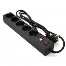 Мережевий фільтр живлення Patron 1.8m (SP-52) + 2 USB 2.0, 2.1A , 5 роз. BLACK (EXT-PN-SP-52-USB)