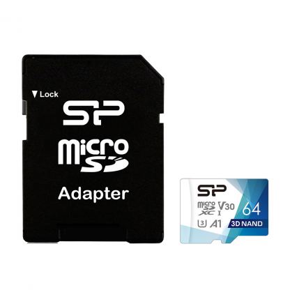 Карта памяти Silicon Power 64Gb microSDXC U3 A1 V30 Superior Color 100R/80W + adapter (SP064GBSTXDU3V20AB)