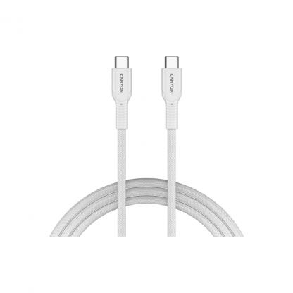 Дата кабель USB-C to USB-C 1.0m OnWire 60CL C-C 60W COLOR Braided 1m White Canyon (CND-CCAP60AB10W)