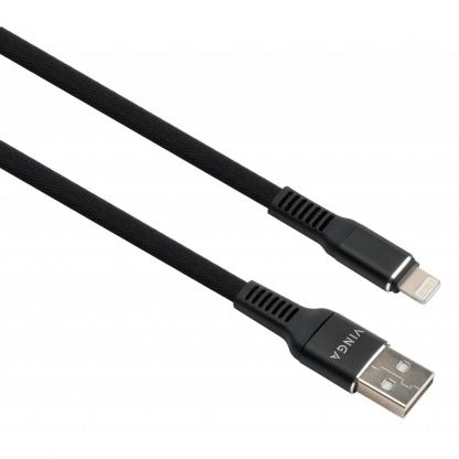 Дата кабель USB 2.0 AM to Lightning 1.0m flat nylon black Vinga (VCPDCLFNB1BK)