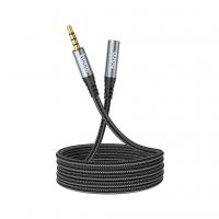Кабель мультимедийный 3.5mm M to 3.5mm F 2.0m Gray HOCO (6931474762160)