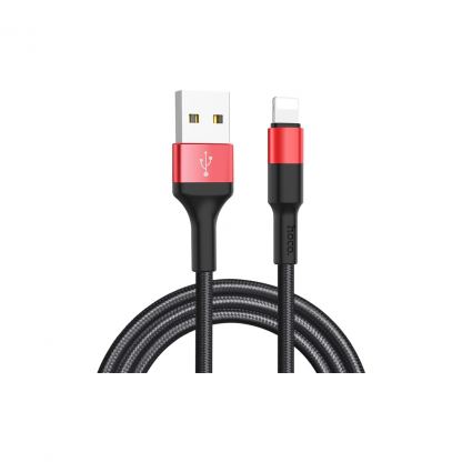 Дата кабель USB 2.0 AM to Lightning 1.0m 2A 18W nylon black+red HOCO (6957531080190)