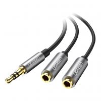 Кабель мультимедийный 3.5mm M to 2x3.5mm F 0.2m AV123 black UGREEN (10532)