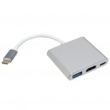 Концентратор Patron USB-C to HDMI + USB 3.0 + USB-C 0.1m silver (ADAPT-PN-TYPE-C-HUB)