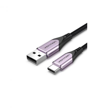 Дата кабель USB 2.0 AM to USB-C 1.5m 3A cotton braided aluminum purple Vention (CODVG)