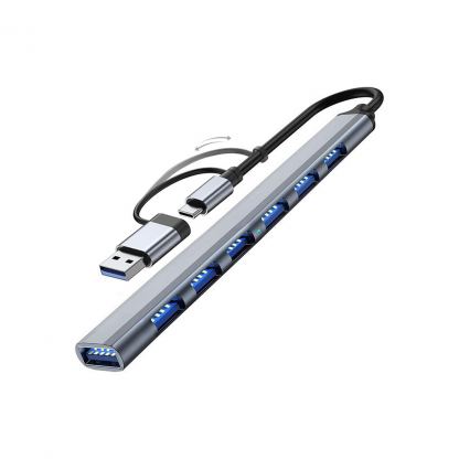 Концентратор Dynamode USB-C + UAB-A to 1xUSB 3.0 + 6xUSB 2.0 gray (DM-UH-701AC)