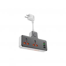 Мережевий фільтр живлення HOCO AC12A, 2 роз, 3 USB. USB-C, 30W, 1м, Black (AC12AB)