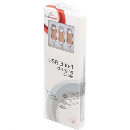 Дата кабель USB 2.0 AM to Lightning + Micro 5P + Type-C 1.0m gold Cablexpert (CC-USB2-AM31-1M-G)