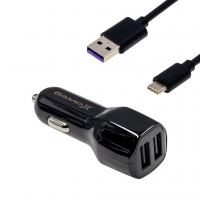Зарядний пристрій Grand-X 2,1A, 12-24V, 2USB + cable USB -> TypeC, Cu, 1m (CH-26TC)