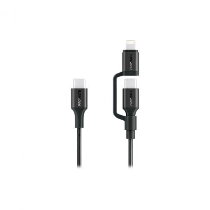 Дата кабель USB-C to USB-C + Lightning black Promate (powerlink-cci.black)
