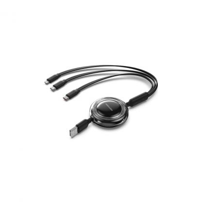 Дата кабель USB 2.0 AM to 2xUSB-C + Lightning 1.0m 3.5A retractable Vention (TRJBBE)