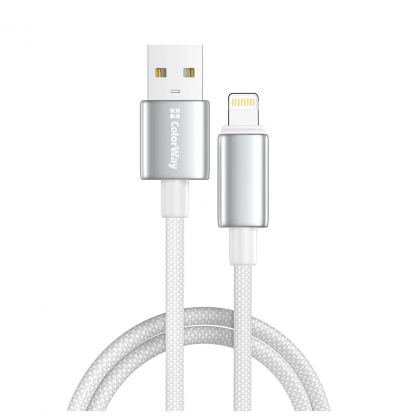 Дата кабель USB 2.0 AM to Lightning 2.0m 3A zinc alloy braided white ColorWay (CW-CBUL099-WT)
