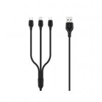 Дата кабель USB 2.0 AM to Lightning + Micro 5P + USB-C 1.0m 2.1A black XO (NB103-3in1-1-BK)