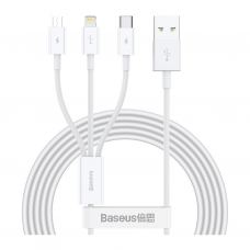 Дата кабель USB 2.0 AM to Lightning + Micro 5P + USB-C 1.5m 3.5A white Baseus (CAMLTYS-02)