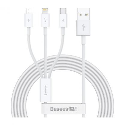 Дата кабель USB 2.0 AM to Lightning + Micro 5P + USB-C 1.5m 3.5A white Baseus (CAMLTYS-02)