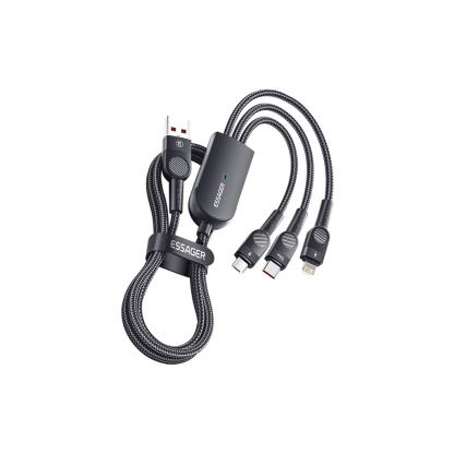 Дата кабель USB 2.0 AM to Lightning + Micro 5P + Type-C 1.2m 66W black Essager (EXCMTL-XJ01)