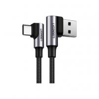 Дата кабель USB 2.0 AM to USB-C 0.5m 3A 90° corner US176 black UGREEN (20855)