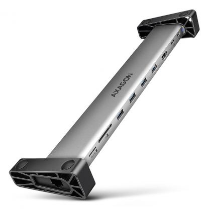 Концентратор AXAGON USB-C 9-in-1 4xUSB 3.2 + 2xUSB-C + HDMI + SD/TF + RJ45 1000Mbps + PD 100W black/gray (HMC-10HLS)