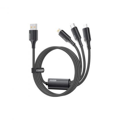 Дата кабель USB 2.0 AM to Lightning + Micro 5P + USB-C 1.2m 100W Essager (EXCMTL-JJ01-P)