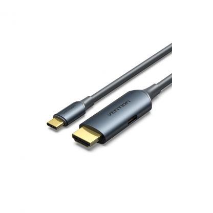 Кабель мультимедийный USB-C to HDMI M 1.5m 4K60Hz + USB-C F power gray Vention (ABLHG)
